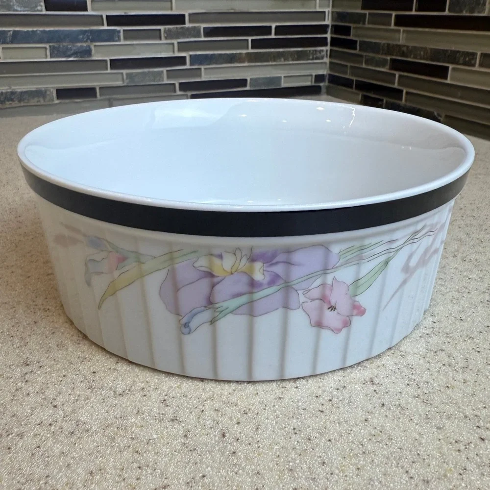 Mikasa Ultra‎ Ceram Bake & Serve Souffle Dish Charisma Black UP025 Floral Japan